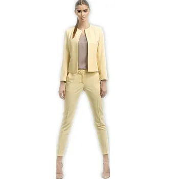 

Jacket Pants Yellow Women Business Suits Office Uniform Designs Women Trouser Suit Female Formal Work Wear 2 Piece Slim Blazers