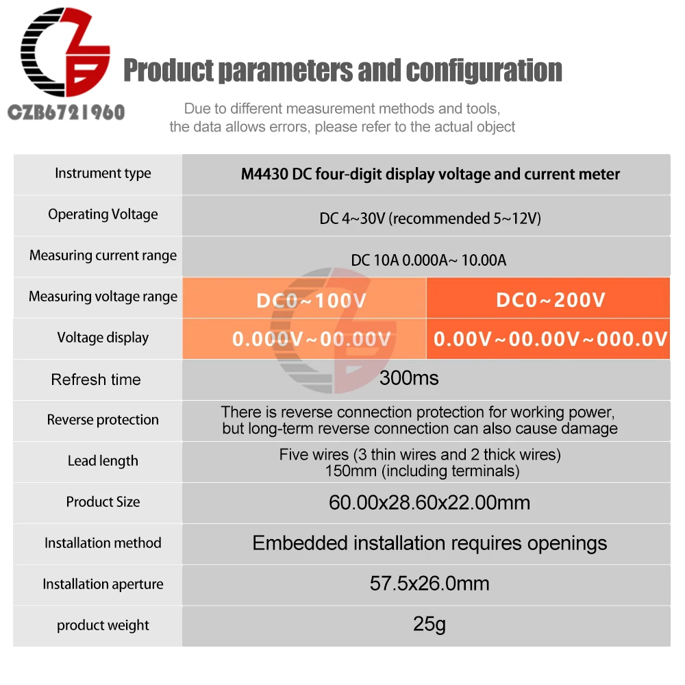 Voktta M4430 DC 100 V 200 V 10 A Elektronisches digitales Voltmeter Amperemeter 0,28 Zoll LED-Anzeige Spannungsregler Volt AMP Meter Tester – Detail 2