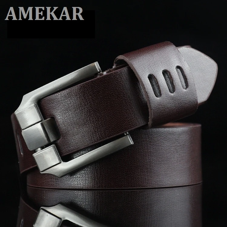 Designer Vintage Pin Buckle Male Belts High Quality Genuine Leather Belt For Men Luxury Ceinture Homme Military Style | Аксессуары для
