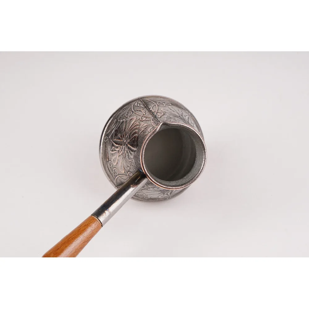 Goedkoop TURK KOFFIE koper houten gesneden handvat 200 ml.