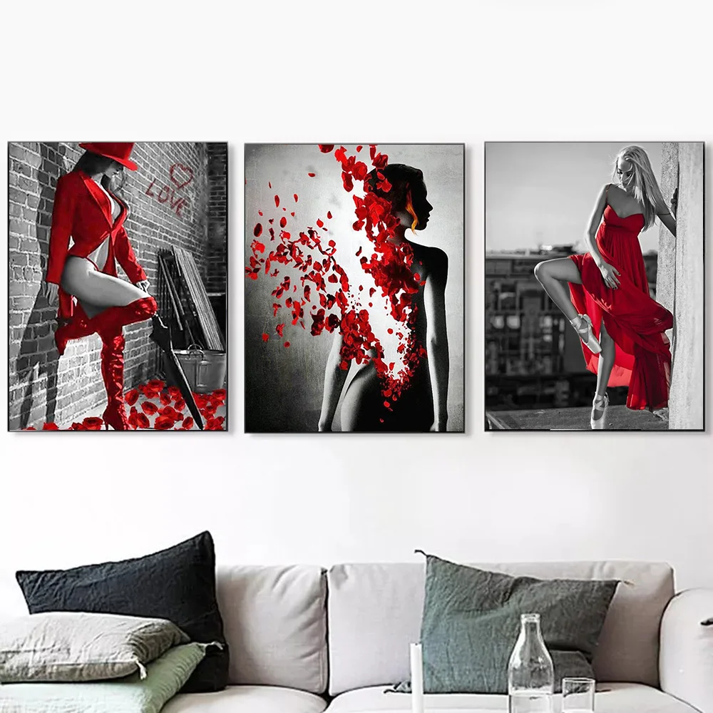 MomoArt Алмазная мозаика Черный Красный вышивка крестиком женщина картины стразами