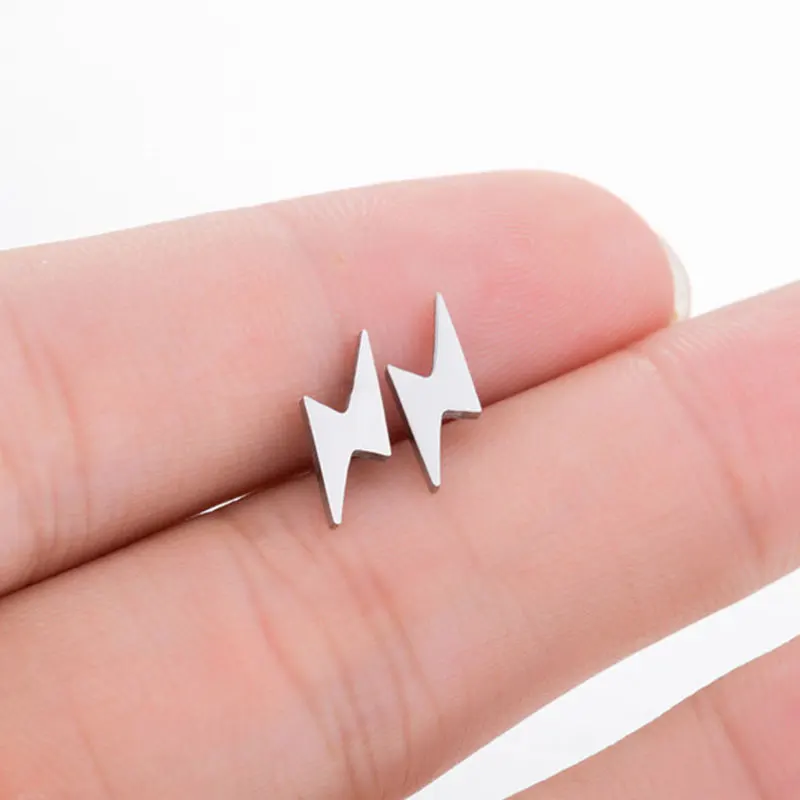 

1Pair Anti-allergy Stainless Steel Earrings Thunder Pendientes Hombre Sliver Lightning Bolt Stud Earrings For Women Men Gift