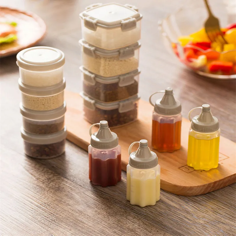 4pcs Plastic Sauce Squeeze Bottle Mini Seasoning Box Salad Dressing