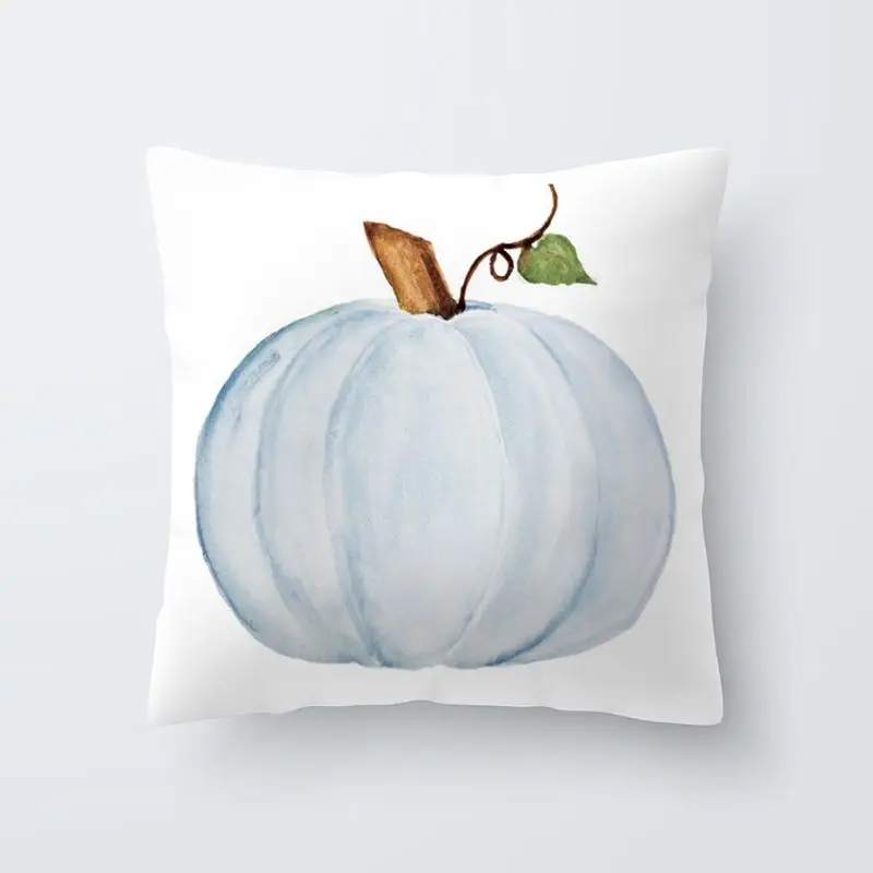 

Autumn Watercolor Pumpkin Printed Waist Throw Pillow Case Peach Velvet Cover for Halloween Thanksgiving Day