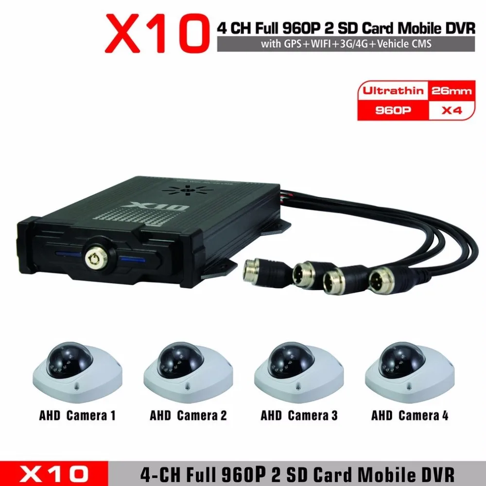 LESHP X10S 3g 4G для Android для iOS Live H.264 AHD 960P CMS Мобильный DVR 4 каналов Мобильный DVR для транспортных средств