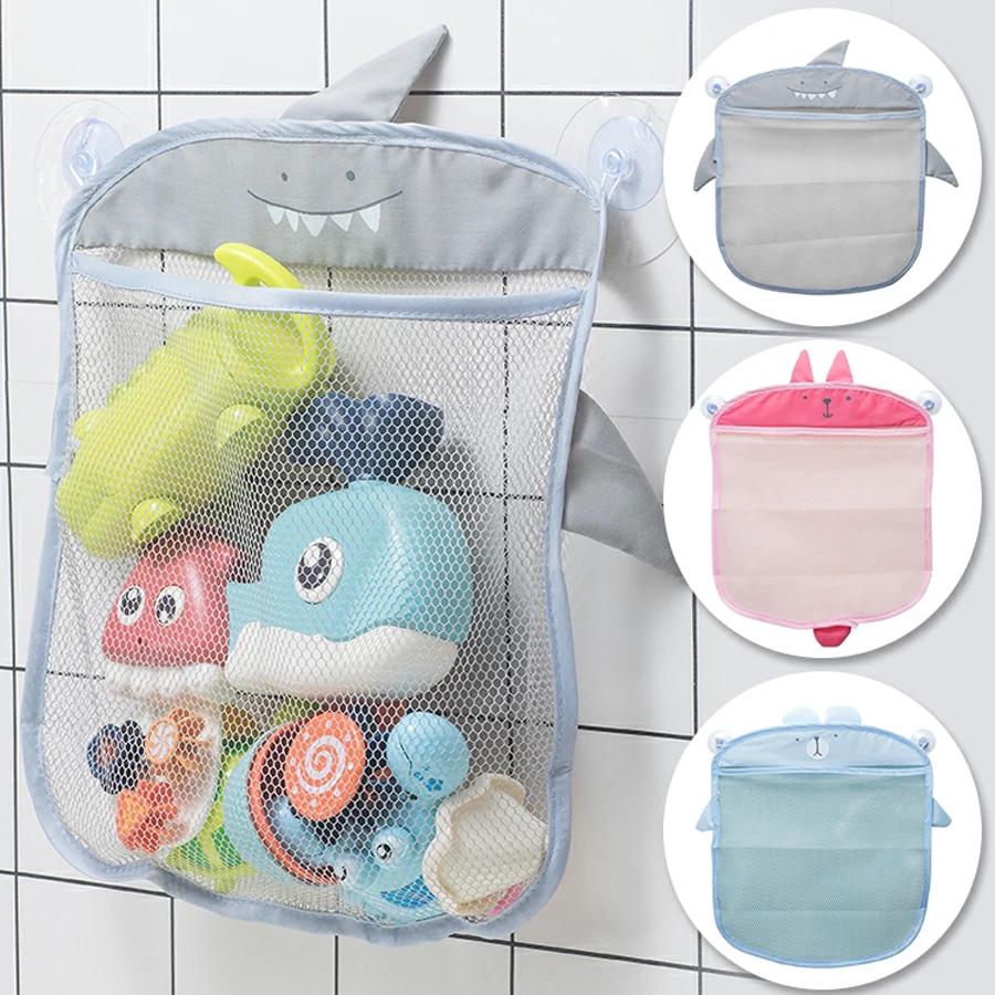 Bolsa de malla para baño de bebé, diseño con ventosa para juguetes de baño, cesta con formas de animales de dibujos animados, tela, juguetes de arena, Bolsa de red de almacenamiento