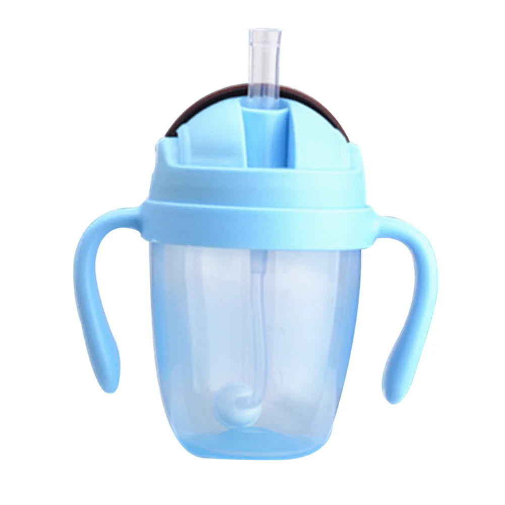 300ml Cups Leakproof Suction Feeding Bottle Portable Non Toxic Straw With Handles Milk Wide Mouth Water PP Training Babies