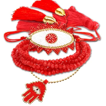

BLUESTAR new design Bracelets Women MIYUKI Evil Eye Bracelet beads Jewelry Mujer 2020 Hamsa Hand Shape jewelry bangle set