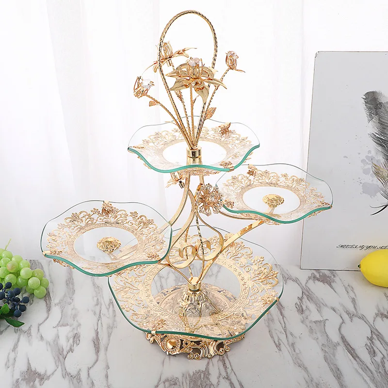 

new light luxury style creative family living room hotel tea table crystal fruit plate multilayer European fruit plate wholesale