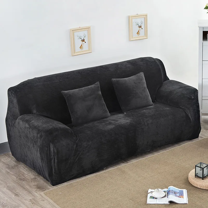 Твердые Цвет плюшевые уплотненные теплые леггинсы с эластичной резинкой для диванов Универсальный секционный диван Чехол 1/2/3/4 местный стрейч чехол для дивана для Гостиная - Цвет: Black