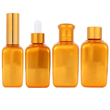 

4 pcs Glass Bottles Golden 50ml Electroplated Toiletry Accessories Cosmetic Containers Lotion Bottle for Home Travel