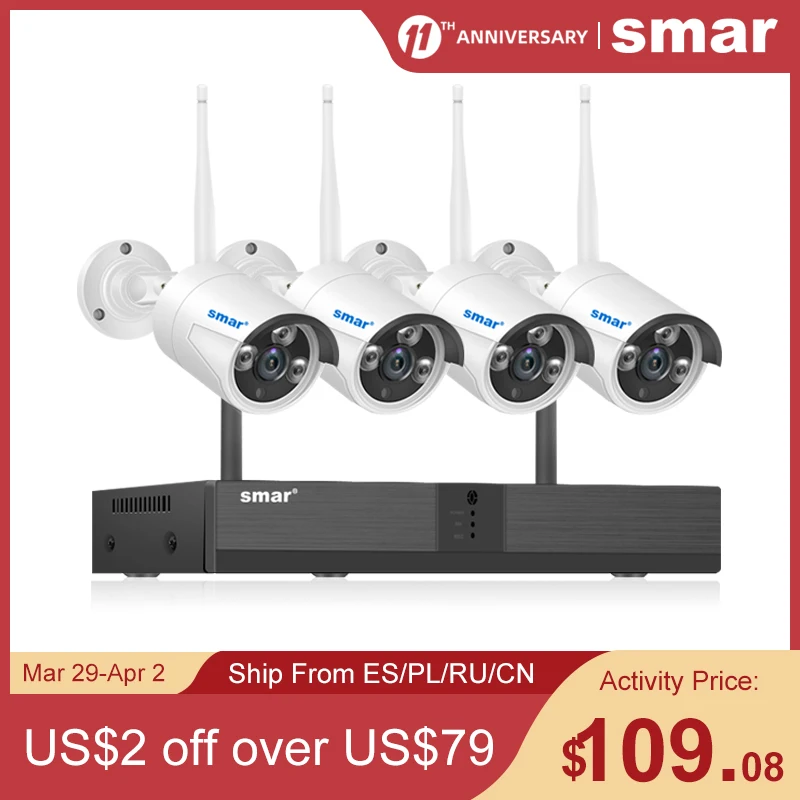 Smar Outdoor Security Camera Wifi Wireless System CCTV 2MP IR Night Vision IP Camera H.265+ 1080P NVR Video Surveillance Kit