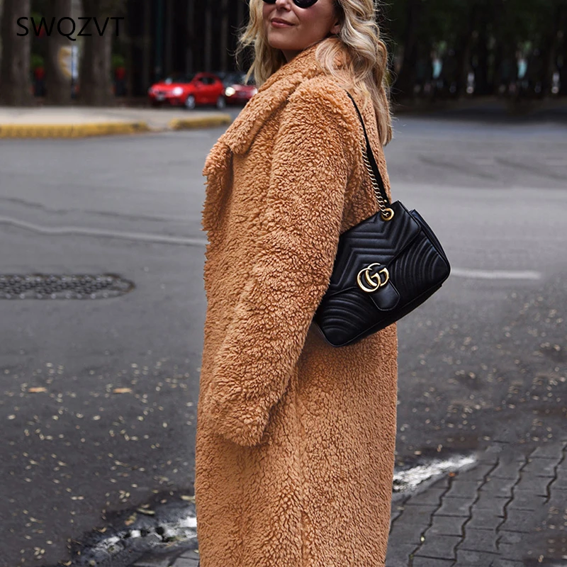 Najtaniej Skręcić w dół kołnierz kobiety kurtka na co dzień z długim rękawem ciepłe futro kobiety kurtka płaszcz grube panie luźne ubrania kobiety długi płaszcz