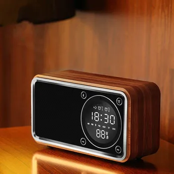 

Alarm clock Woodiness Radio despertador LED display wood table clock electronic modern style Bluetooth Digital Wireless