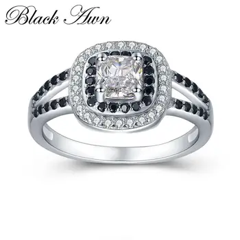 

SODROV 2020 New 3.2g 925 Sterling Silver Jewelry Black&White Stone Engagement Ring Bague Wedding Rings for Women C428
