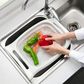 

Foldable Washbasin Kitchen Multifunctional Cutting Board Washing Fruit Dish Household Plastic Vegetable Drain Basket