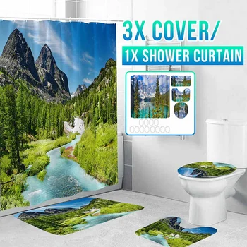 

180x180cm Bathroom Set Waterproof Shower Curtain Bath Cover Bathroom Decor Mountain Landscape style