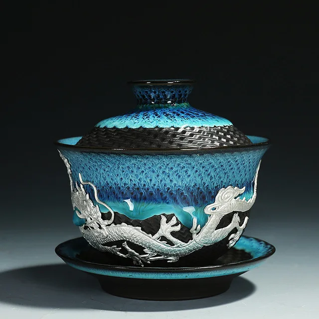 Креативный цветной глазурь керамический гайвань с крышкой блюдце набор винтажная посуда для напитков офис сделать чай черный чайник для подарков на день рождения