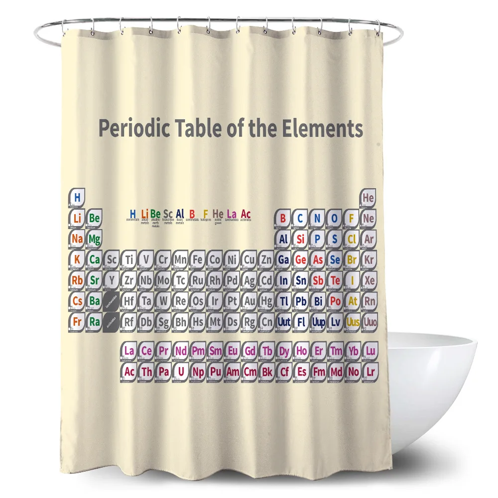 New Decorative Periodic Table Element Polyester Waterproof Shower Curtain Toilet Curtain Digital Printing Shower Cover Chemical