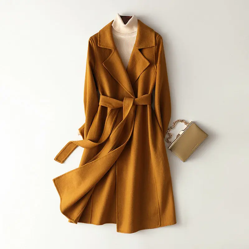 New Arrival 100% Wool Coat Brand Winter Woolen Coat Vintage Thick Cashmere Coat Solid Female Overcoat Sashes Long Wool Outwears ladies long puffer coat