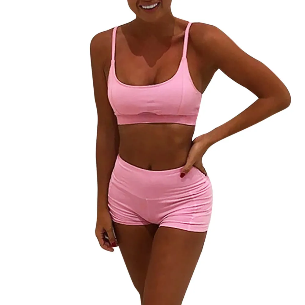 2019 New Style Fashion Women Sexy Patchwork Yoga set Suit Workout Sports String Vest Short Pants Athletic Sets Hot A30814 | Спорт и