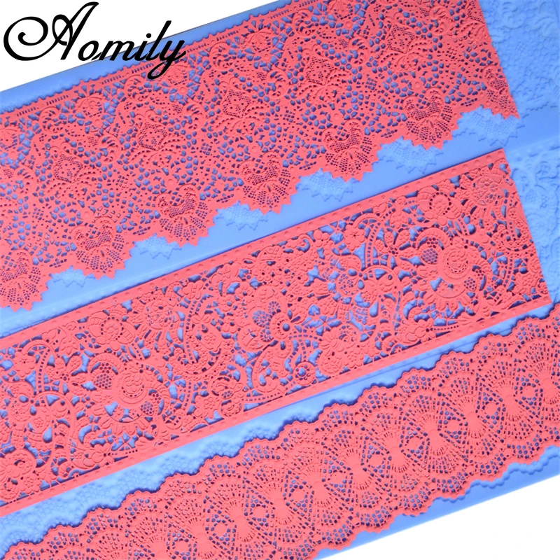 

Aomily 3 in 1 Flower Lace Mold Cake Border Decoration Tool Fondant Cake 3D Mold Food Grade Silicone Mat Mould Baking Flower Mold