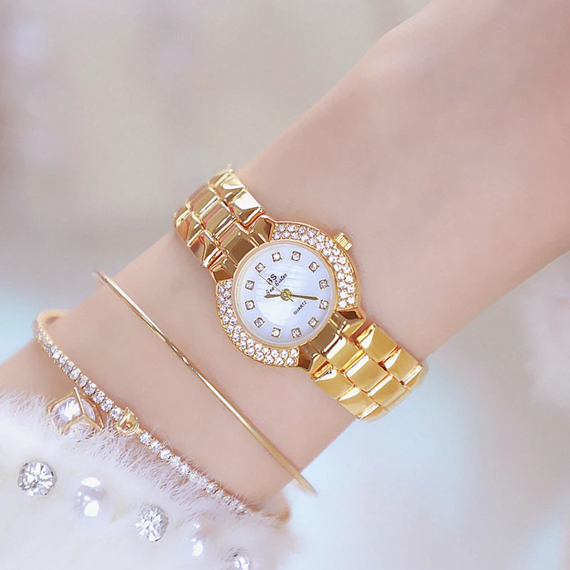 2022 Quartz Diamond Luxury Wristwatch Fashion Crystal Jewelry Rose Gold  Watch (with a ins Bracelet as gift) 