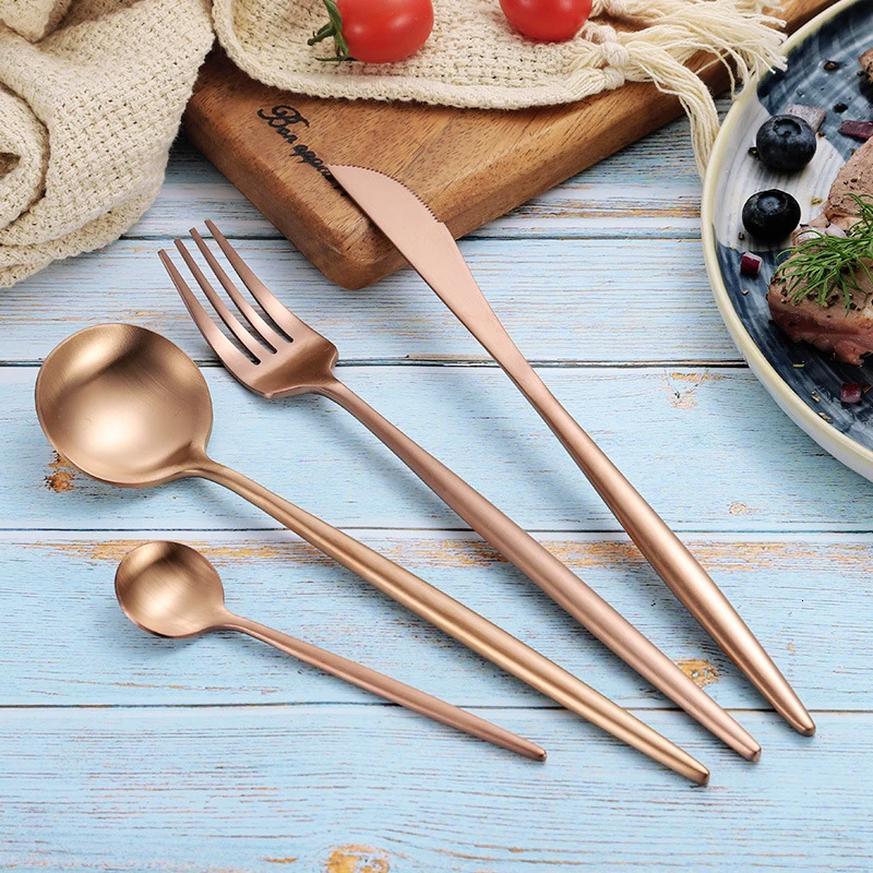 Rose Gold 4 шт./компл. Нержавеющая сталь наборы столовых приборов позолота Западной Еда столовые приборы посуда нож, вилка, набор ложка для чая и кофе - Цвет: Rose Gold