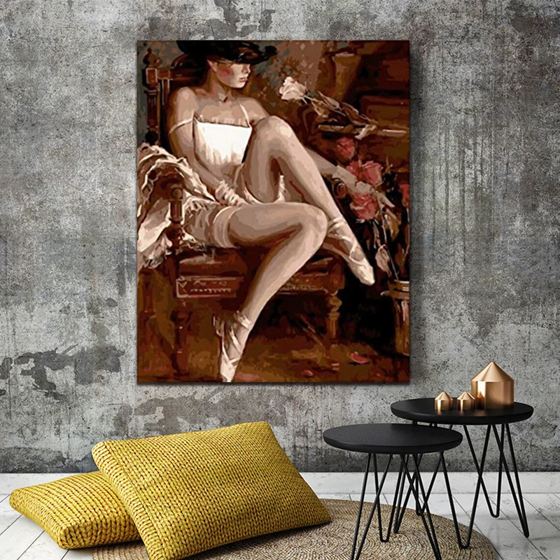 

DIY colorings pictures by numbers withThe woman on the couch picture drawing Relief painting by numbers framed Home