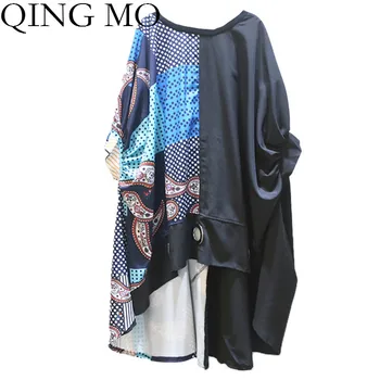 

QING MO Summer Women Dot Patchwork Dress 2020 Women Irregular Dress Female Round Rings Hollow Out Dress ZQY3857
