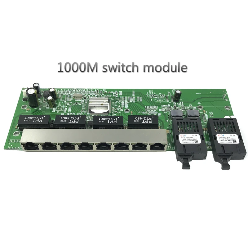 Обратное POE питание 10/100/1000 м гигабитный Ethernet коммутатор волоконно-оптический одиночный режим 8 RJ45 и 2 SC волоконно-материнская плата 1.25g 20 км - Цвет: 1000M  Without POE