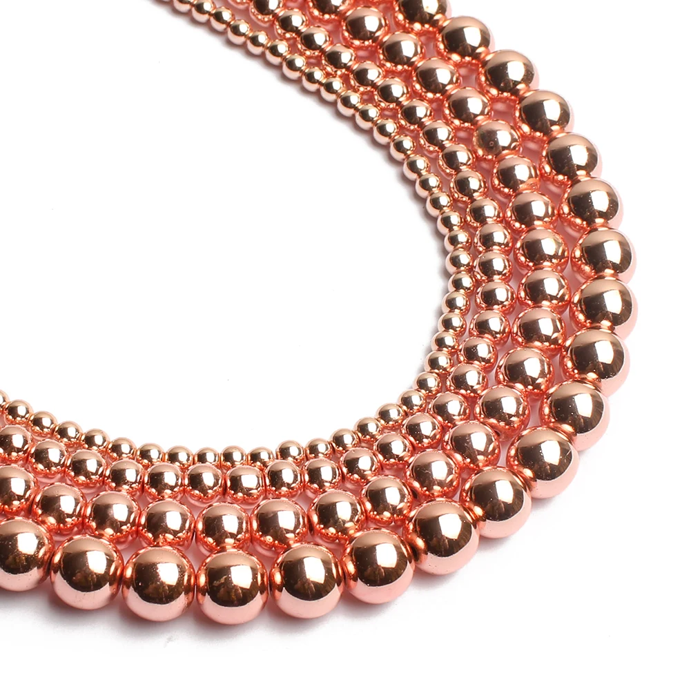 Faceted Silver Plated Rose Gold Hematite Natural Stone Beads for Jewelry Making – Round Loose Beads in Various Sizes