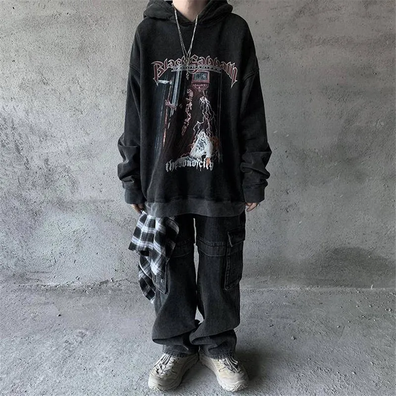 Мужская толстовка в стиле хип хоп с граффити Harajuku уличная одежда капюшоном Осень