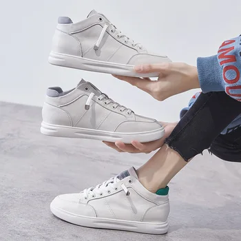 

CINESSD Genuine Leather Chunky Sneakers Women Spring 2020 White Shoes Woman High Top Casual Shoes Women Sneakers Solid Fashion