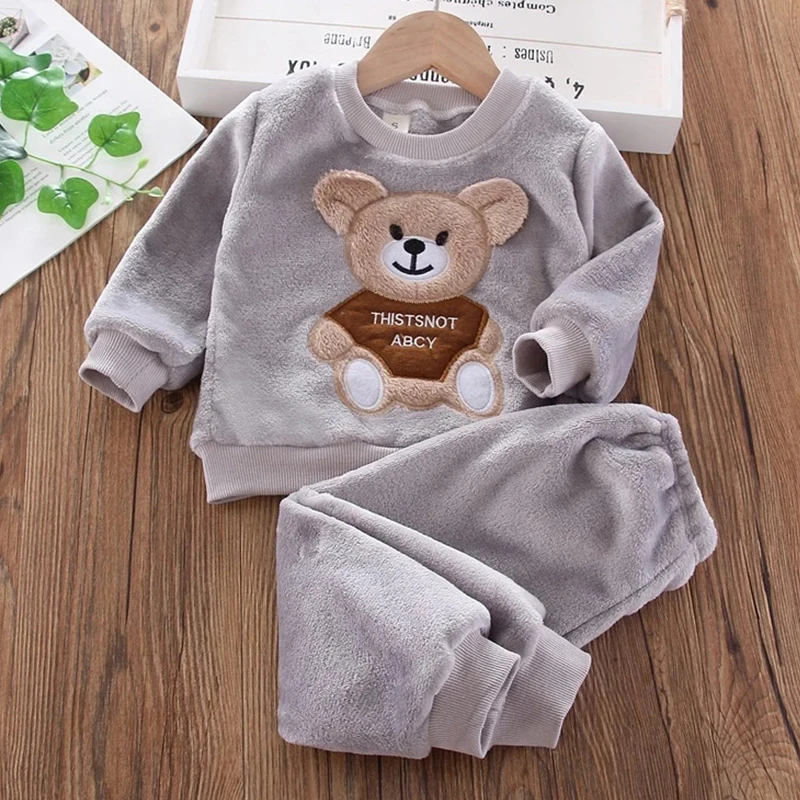 Spring Kids Clothing Sets Velvet Pajamas Toddler Children Clothes Coats+Pants Baby Boy Tracksuit Autumn Outfits Girls Sport Suit
