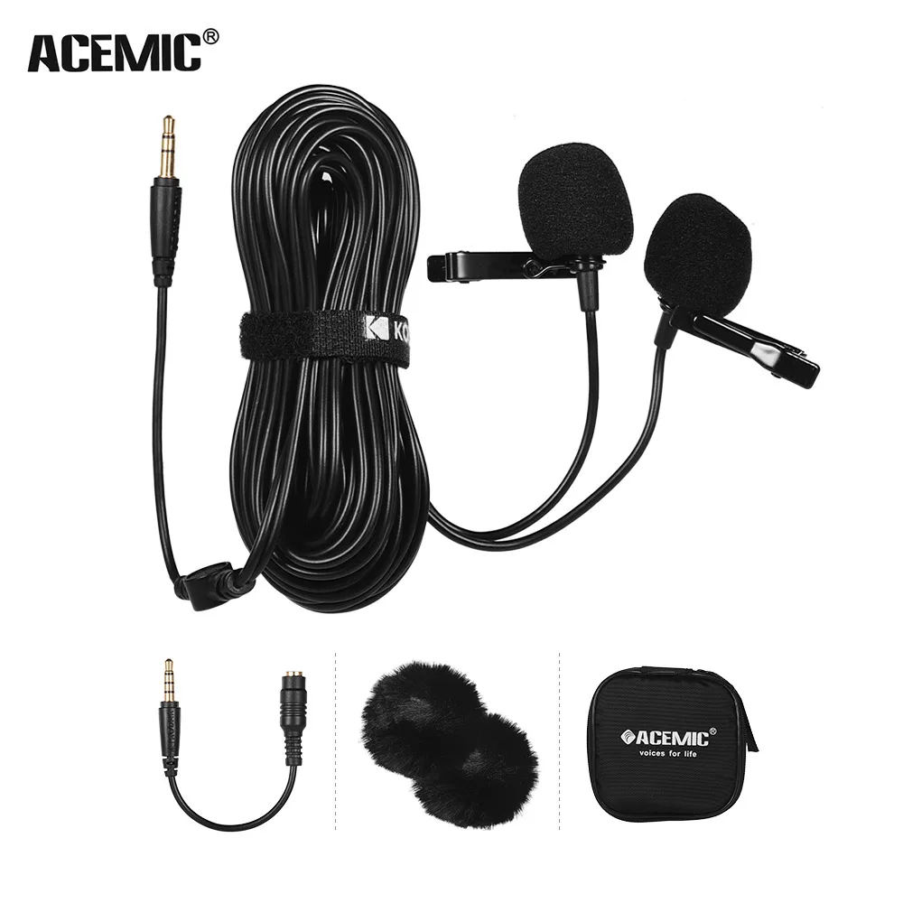 Петличный микрофон ACEMIC с одним/двумя головками креплением на лацкан и разъемом 3 5
