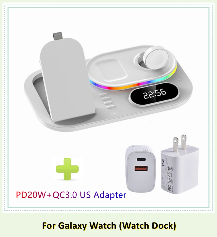 2022 RGB Wireless Charger Dock Qi 4 in 1 Charging Station Compatible with Apple Airpods iPhone 12 13 Samsung S21 Galaxy Watch 