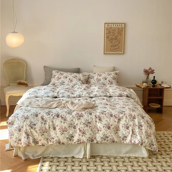 100% Natural Cotton Vintage Pastoral Flowers Girl Bedding Set 1