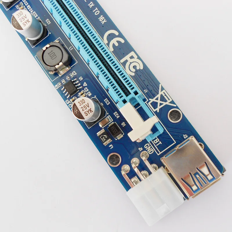Обновленная версия VER008C Riser PCI E 1x к 16x Card светодиодный USB 3 0 6pin питание для BTC Asic Bitcoin
