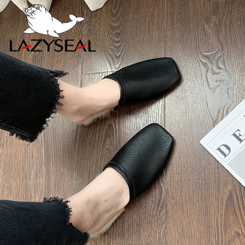 LazySeal туфли без задника с квадратным носком; женские шлепанцы; женские пушистые шлепанцы с натуральным кроличьим мехом; женские вьетнамки на плоской подошве; женские шлепанцы без задника