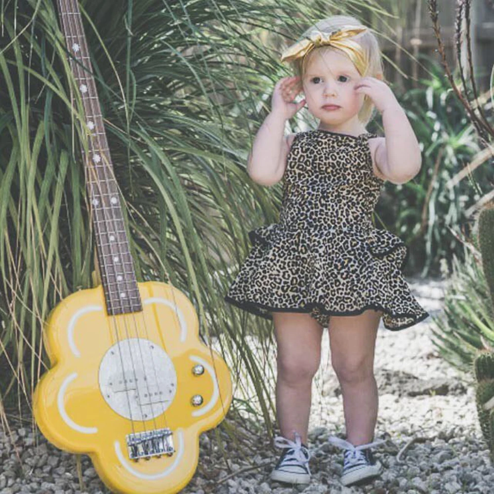 LOOZYKIT Baby Girls Leopard Ruffle Dress Clothes Fashion Summer Print Sleeveless Party Sundress Outfits Backless Stretch Vestido