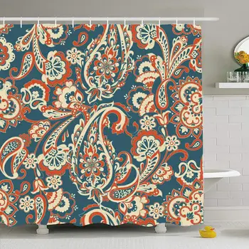 

Shower Curtain Set with Hooks 60x72 Floral Pattern Paisley Kashmir Ornament Damask Flower Textile Texture Vintage Antique