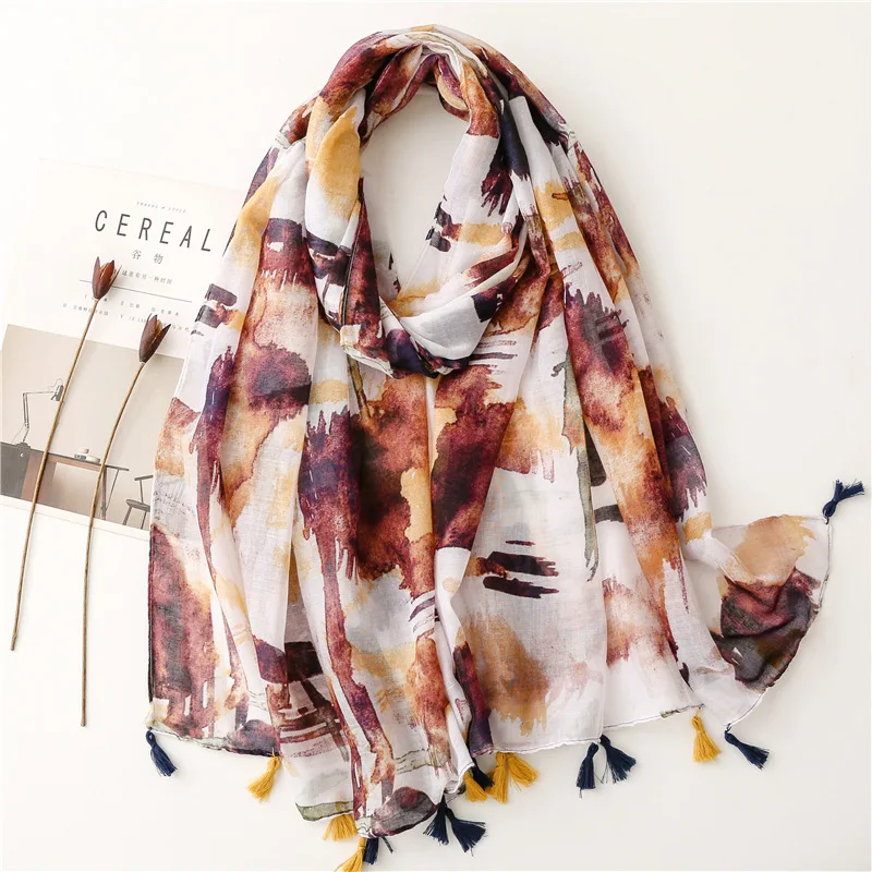 New Luxury Brand Women Scarf Paisley Abstract Floral Tassel Shawls Spring Autumn Warm Wrap Hijabs Lady Pashmina Foulards Bandana