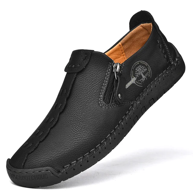 Comfortable Leather Men Shoes Casual Slip On Men Loafers Qlity Split Leather Shoes Men Flats Hot Sale Moccasins Shoes Plus Size black