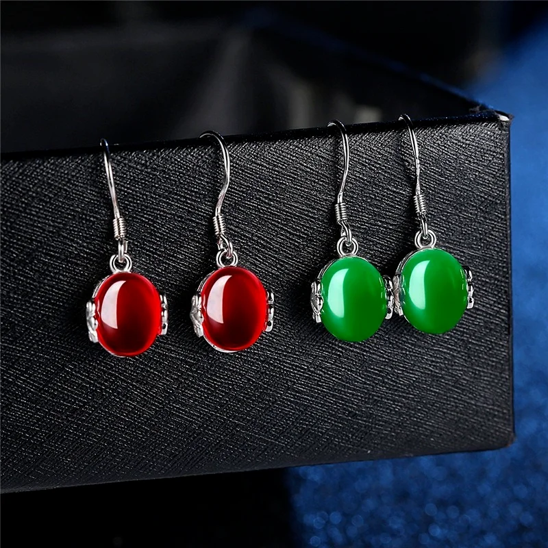 

Natural Green Chalcedony Hand-carved Drop Earrings Fashion Boutique Jewelry Women Green Agate Earrings Gift Accessories