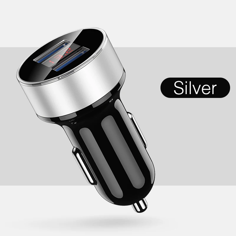 Silver Автомобильное зарядное устройство с двумя usb-портами 3,1 А, быстрое зарядное устройство REDNUT, светодиодный дисплей, универсальное автомобильное зарядное устройство для мобильных телефонов Xiaomi, samsung, iPhone, планшетов - Тип штекера: Silver