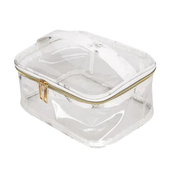 

ASDS-Marble Transparent Cosmetic Bag, Stylish Waterproof Makeup Case,Durable Large Zipper Opening Lipstick Toiletry Tote Suitcas