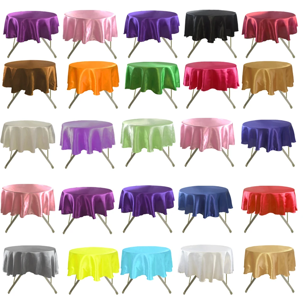 H808adf5c3e224ae48866e1624460722fP Multicolor Round Satin Tablecloth Wedding Party Table Cloth Tableware Decoration Home Banquet Cover Restaurant Table Decor 145cm Mallzona