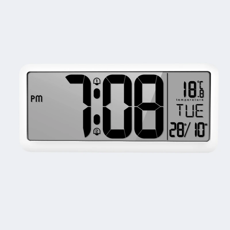 

Adjustable Digital Wall Clock With 2 Alarm Settings Volume Battery Powered Large LCD Screen Display TimeDateWeekday