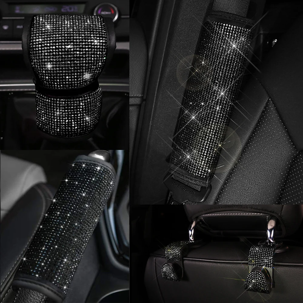 Black Diamond Crystal Car Gear Shift Cover Glitter Rhinestone Auto